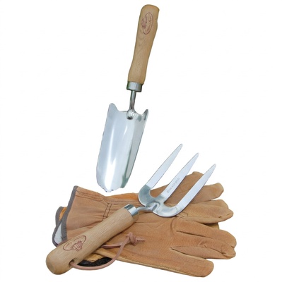 Kit Jardin Guantes Cuero y Herramientas Jardin Acero Inox Kit Jardin Guantes Cuero y Herramientas Jardin Acero Inox